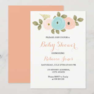 Sweet Peach Floral Baby Dusche Einladung