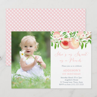 Sweet Peach Geburtstagsfeier für Girl-Foto Einladung