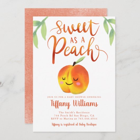 Sweet Peach Girl Babydusche Einladung (Vorne/Hinten)