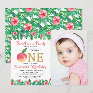 Sweet Peach Girls 1. Geburtstag Foto Einladung