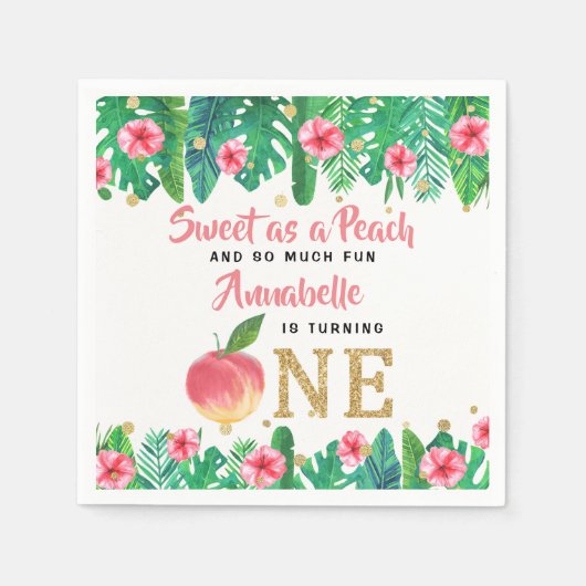 Sweet Peach Girls 1. Geburtstag Serviette (Vorderseite)
