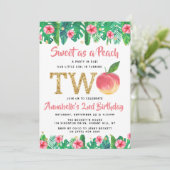 Sweet Peach Girls 2. Geburtstag Einladung (Stehend Vorderseite)