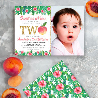 Sweet Peach Girls 2. Geburtstag Foto Einladung