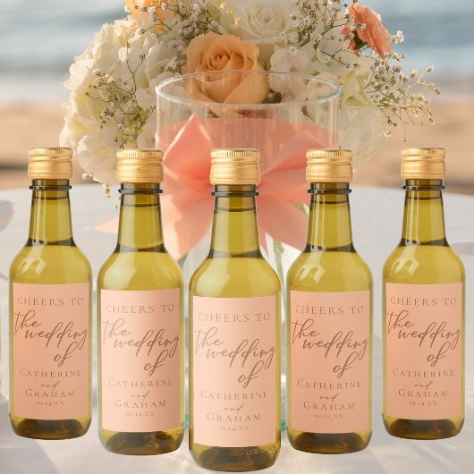 Sweet Peach Minimalistisch Script Summer Wedding M Weinetikett