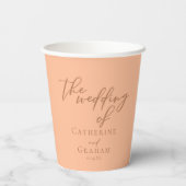 Sweet Peach Minimalistisch Script Summer Wedding Pappbecher (Rückseite)