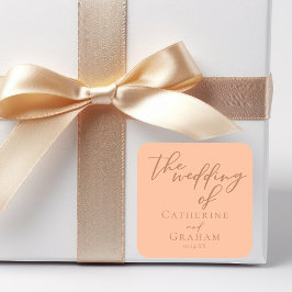 Sweet Peach Minimalistisch Script Summer Wedding Quadratischer Aufkleber