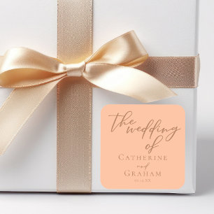 Sweet Peach Minimalistisch Script Summer Wedding Quadratischer Aufkleber