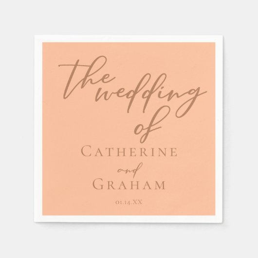 Sweet Peach Minimalistisch Script Summer Wedding Serviette (Vorderseite)