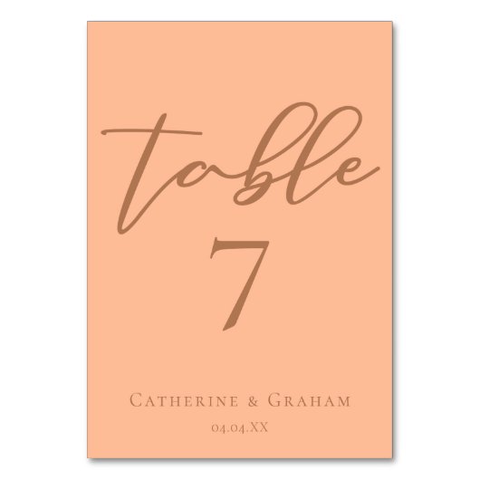 Sweet Peach Minimalistisch Script Summer Wedding Tischnummer (Rückseite)