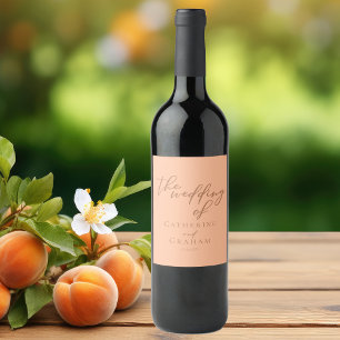 Sweet Peach Minimalistisch Script Summer Wedding Weinetikett
