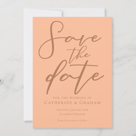 Sweet Peach Minimalistisch Typografy Summer Save The Date (Vorderseite)