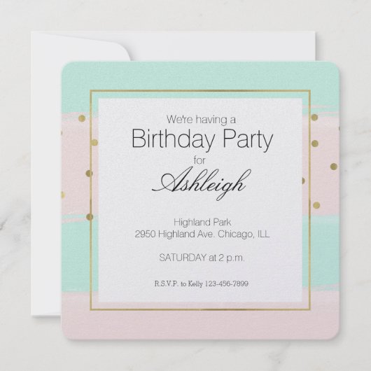 Sweet Peach Mint Gold Streifen Confetti Geburtstag Einladung (Vorderseite)