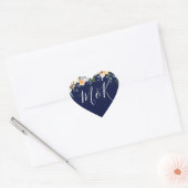 Sweet Peach & Navy Blume Hochzeitsinitials Gefalle Herz-Aufkleber (Umschlag)