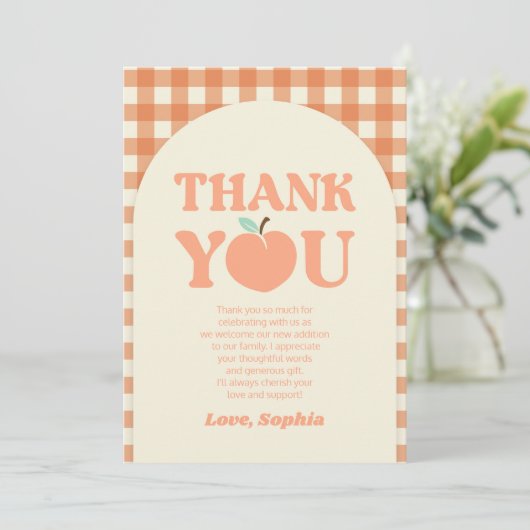 Sweet Peach Orange Birthday Party Dankeskarte (Stehend Vorderseite)