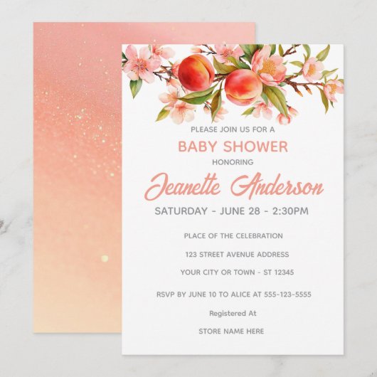 Sweet Peach Orchard Baby Shower Einladung (Vorne/Hinten)