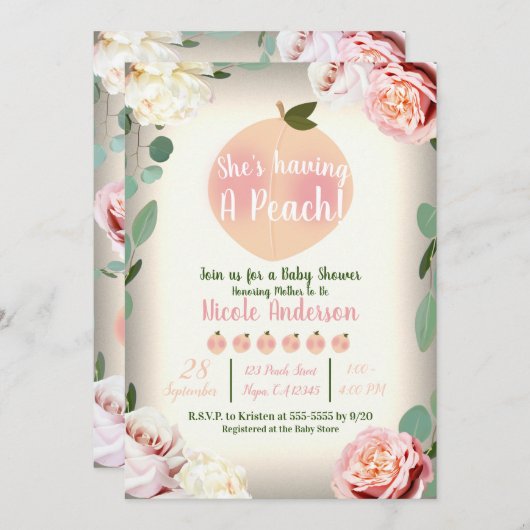 SWEET PEACH Southern Charm Floral Baby Dusche Einladung (Vorne/Hinten)