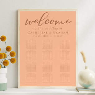 Sweet Peach Summer Wedding 12 Table Seating Chart Poster