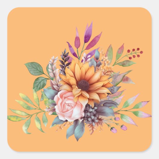 Sweet Peach Tone Pastel Aquarellfarben Quadratischer Aufkleber (Vorderseite)