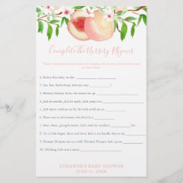 Sweet Peaches Baby Shower Nursery Rhymes Game Card Flyer