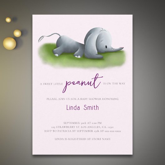 Sweet Peanut Elephant Girl Baby Dusche Einladung