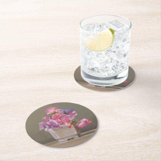 Sweet Peas Coaster Runder Pappuntersetzer (Vor Ort)