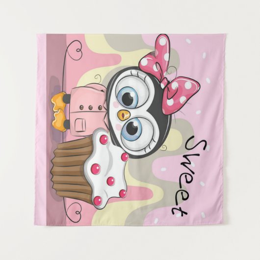 Sweet Penguin Cupcake Wandteppich (Vorderseite (Horizontal))