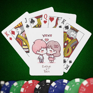 Sweet Personalisiert Chibi-Style Kissing Couple Spielkarten