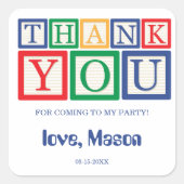 Sweet Personalized Primary Blocks Thank You Quadratischer Aufkleber (Vorderseite)