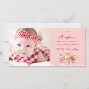 Sweet Petite Pink Blossoms Baby Girl Foto Birth Ankündigung