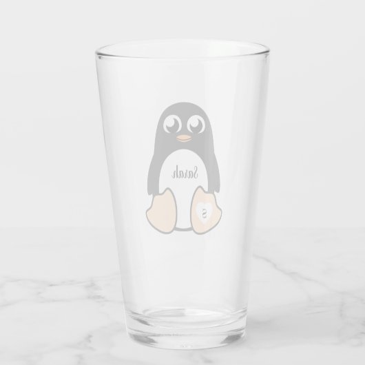 Sweet Pinguin mit Ihrem Namen Glas (Rückseite)