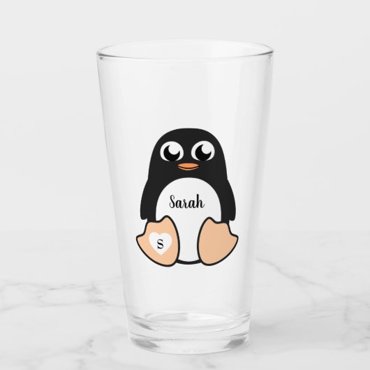 Sweet Pinguin mit Ihrem Namen Glas (Vorderseite)