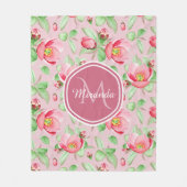 Sweet Pink Apfelblüte mit Monogramm Fleecedecke (Vorderseite)