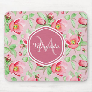 Sweet Pink Apfelblüte mit Monogramm Mousepad