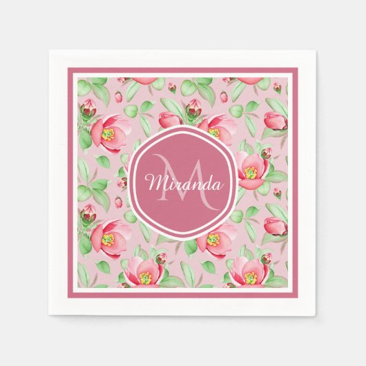 Sweet Pink Apfelblüte mit Monogramm Serviette (Vorderseite)
