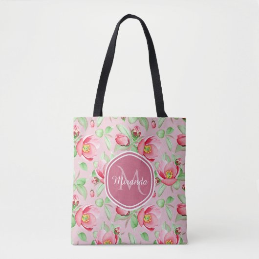 Sweet Pink Apfelblüte mit Monogramm Tasche (Vorderseite)