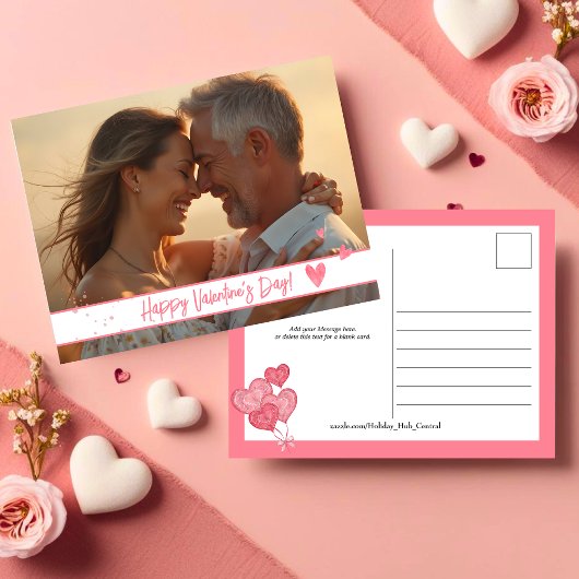 Sweet Pink Aquarell Herz Foto Feiertagspostkarte