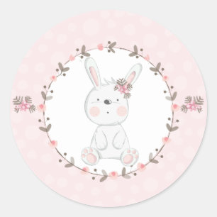 Sweet Pink Baby Bunny Floral Runder Aufkleber