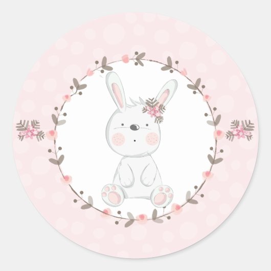 Sweet Pink Baby Bunny Floral Runder Aufkleber (Vorderseite)