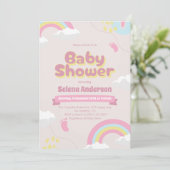 Sweet Pink Baby Dusche mit Rainbows einladen Einladung (Stehend Vorderseite)