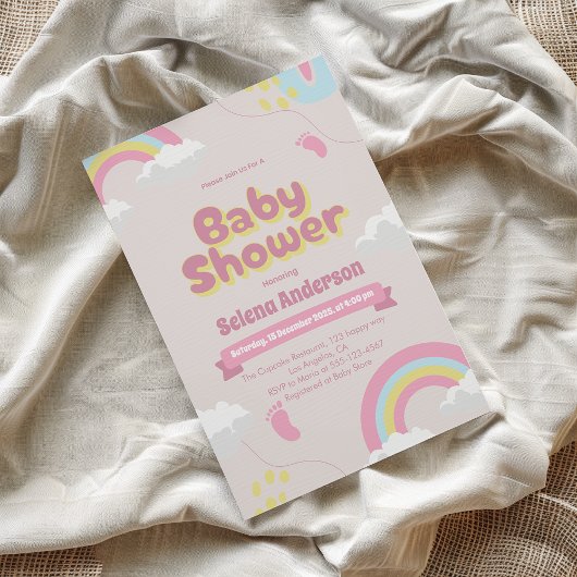 Sweet Pink Baby Dusche mit Rainbows einladen Einladung