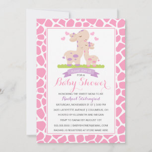 Sweet Pink Baby Girl Giraffe Jungle Baby Dusche Einladung