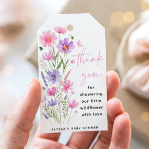 Sweet Pink Baby in Bloom Wildblume Babydusche Geschenkanhänger