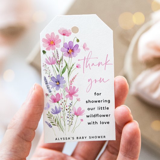 Sweet Pink Baby in Bloom Wildblume Babydusche Geschenkanhänger