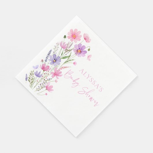 Sweet Pink Baby in Bloom Wildblume Babydusche Serviette (Ecke)