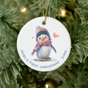 Sweet Pink Baby Penguin Die erste Weihnacht des Keramik Ornament
