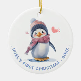 Sweet Pink Baby Penguin | Die erste Weihnacht des  Keramik Ornament