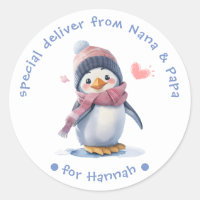 Sweet Pink Baby Pinguin Weihnachtslabel für Kinder