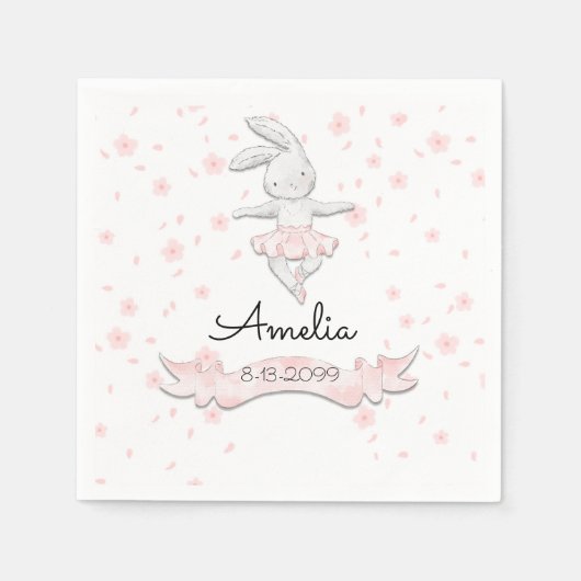 Sweet Pink Ballerina Bunny First Birthday Floral Serviette (Vorderseite)