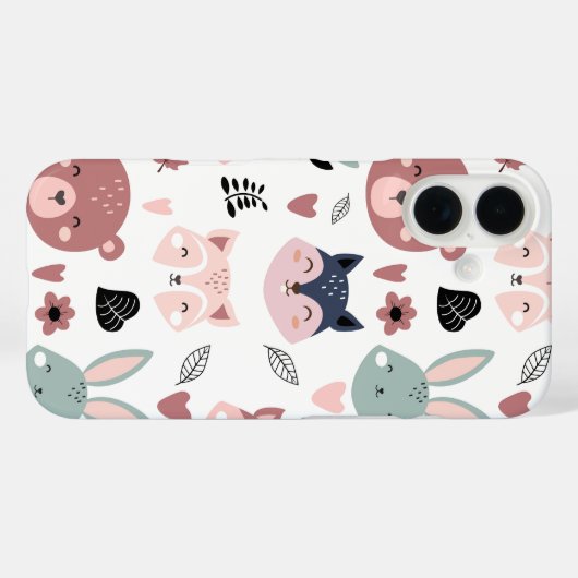 Sweet Pink Bear Fox And Bunny Forest Case-Mate iPhone Hülle (Rückseite (Horizontal))
