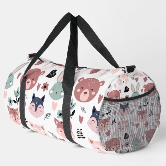 Sweet Pink Bear Fox And Bunny Forest Duffle Bag (Rechte Ecke)